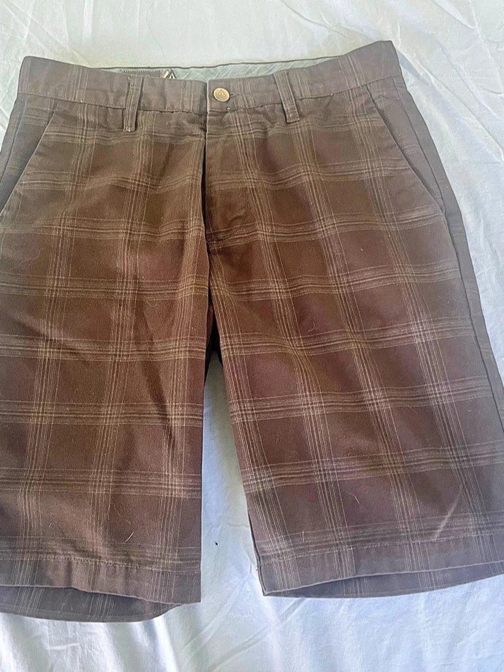Volcom Corpo Class Plaid Chino Shorts Brown Waist 31